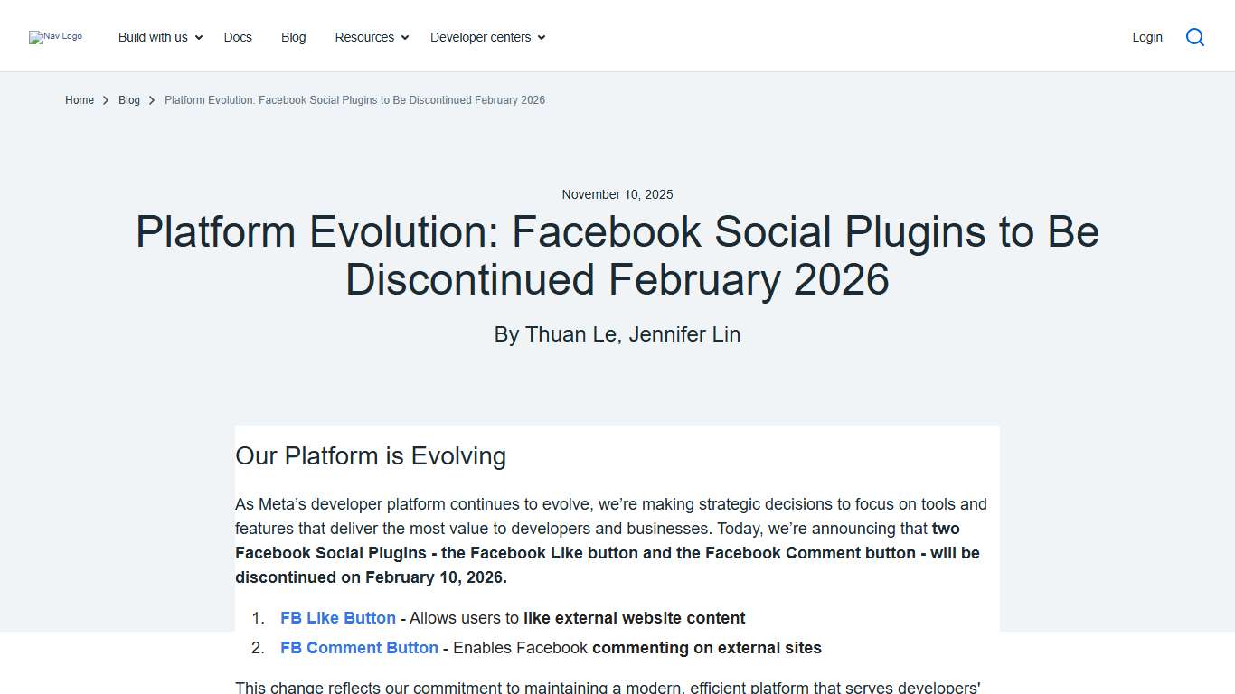 Platform Evolution: Facebook Social Plugins to Be Discontinued February 2026